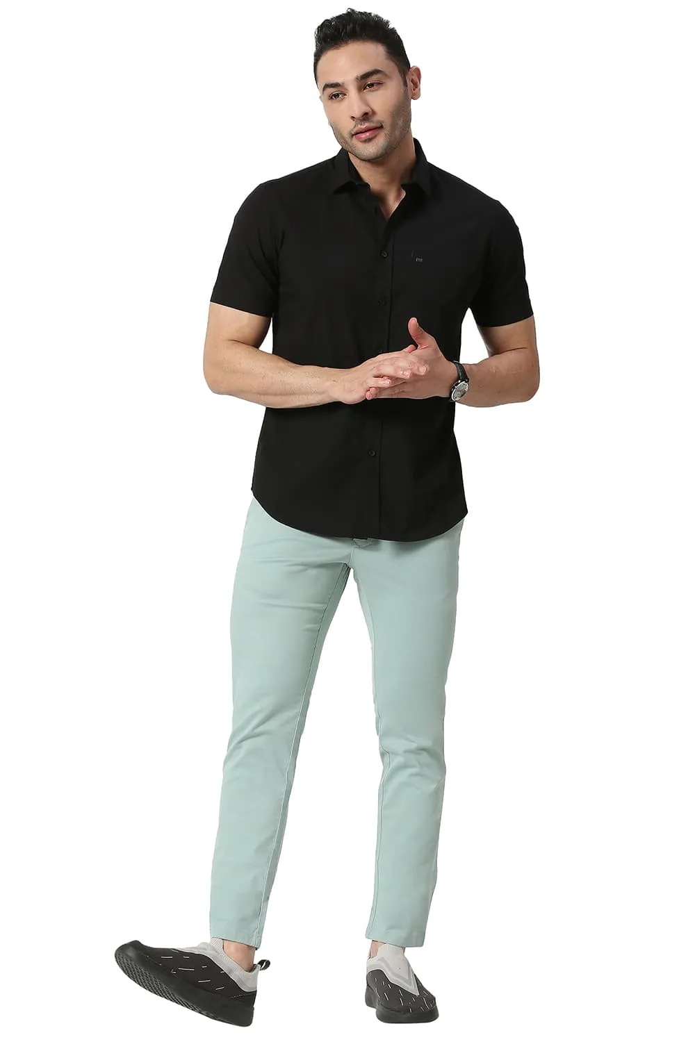 Slim Fit Cotton Poplin Stretch Halfsleeves Shirt