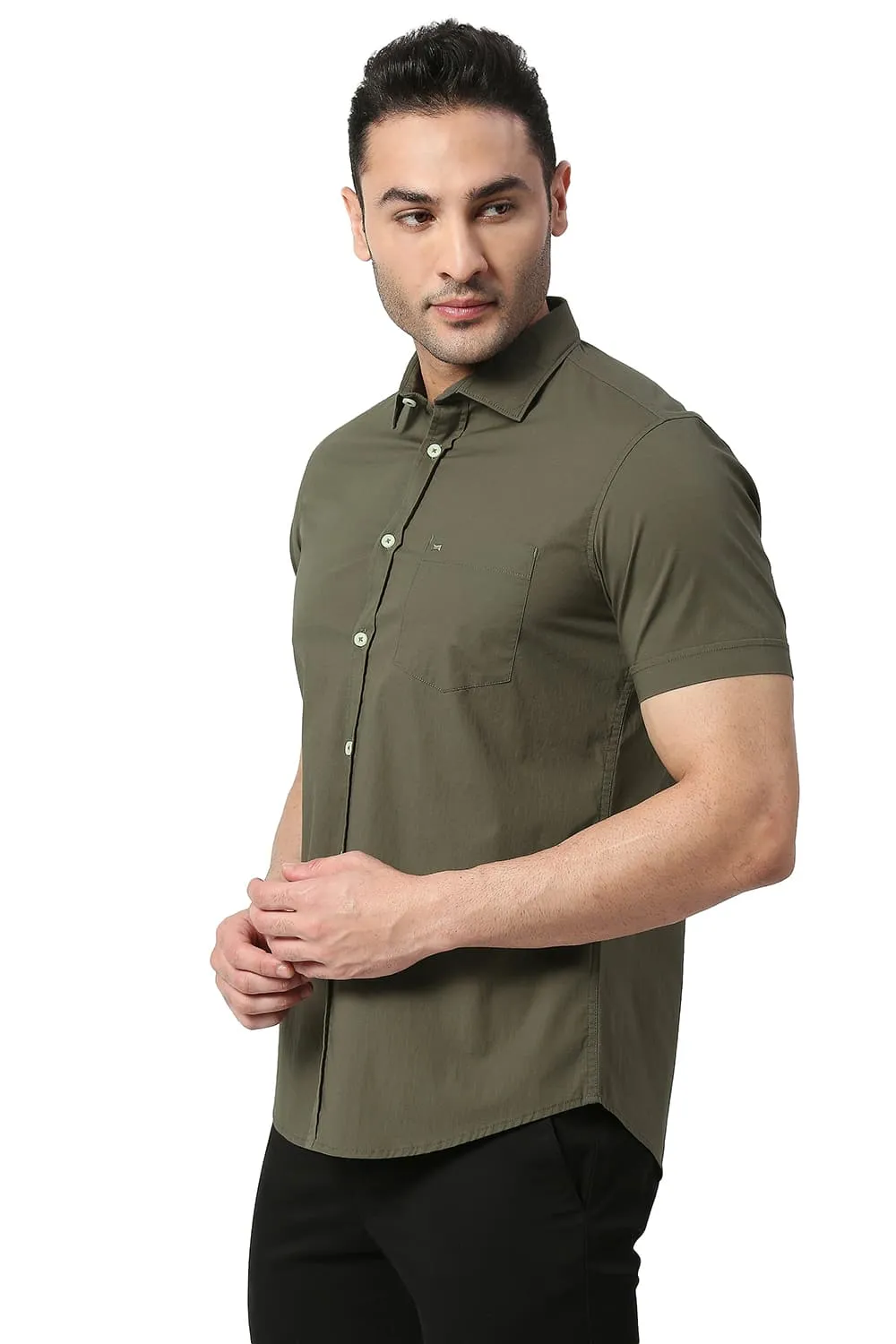 Slim Fit Cotton Poplin Stretch Halfsleeves Shirt