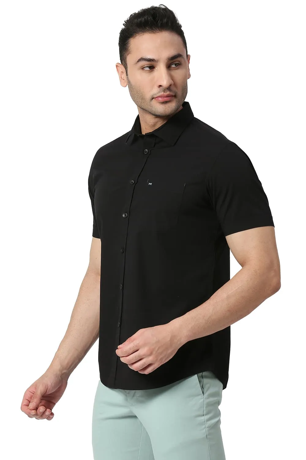 Slim Fit Cotton Poplin Stretch Halfsleeves Shirt