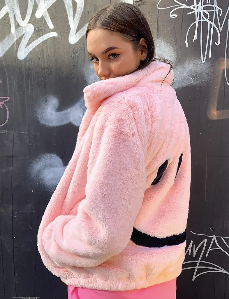 SMILEY FAUX FUR COAT - PINK ✰ MADE 4 U ✰