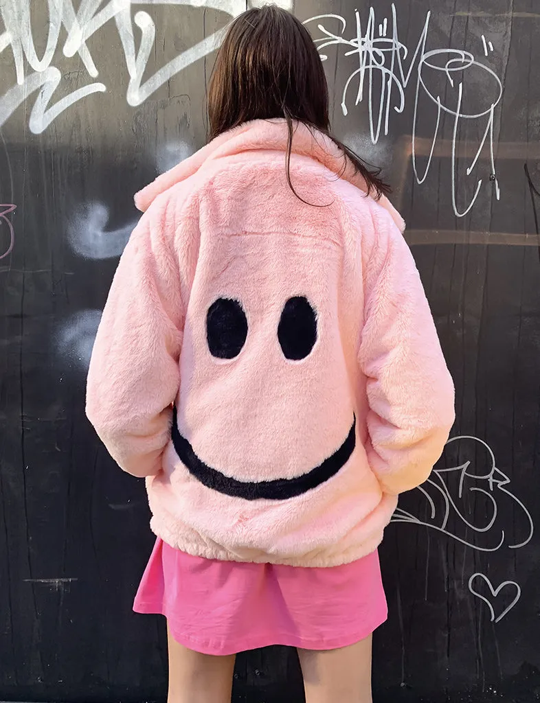 SMILEY FAUX FUR COAT - PINK ✰ MADE 4 U ✰