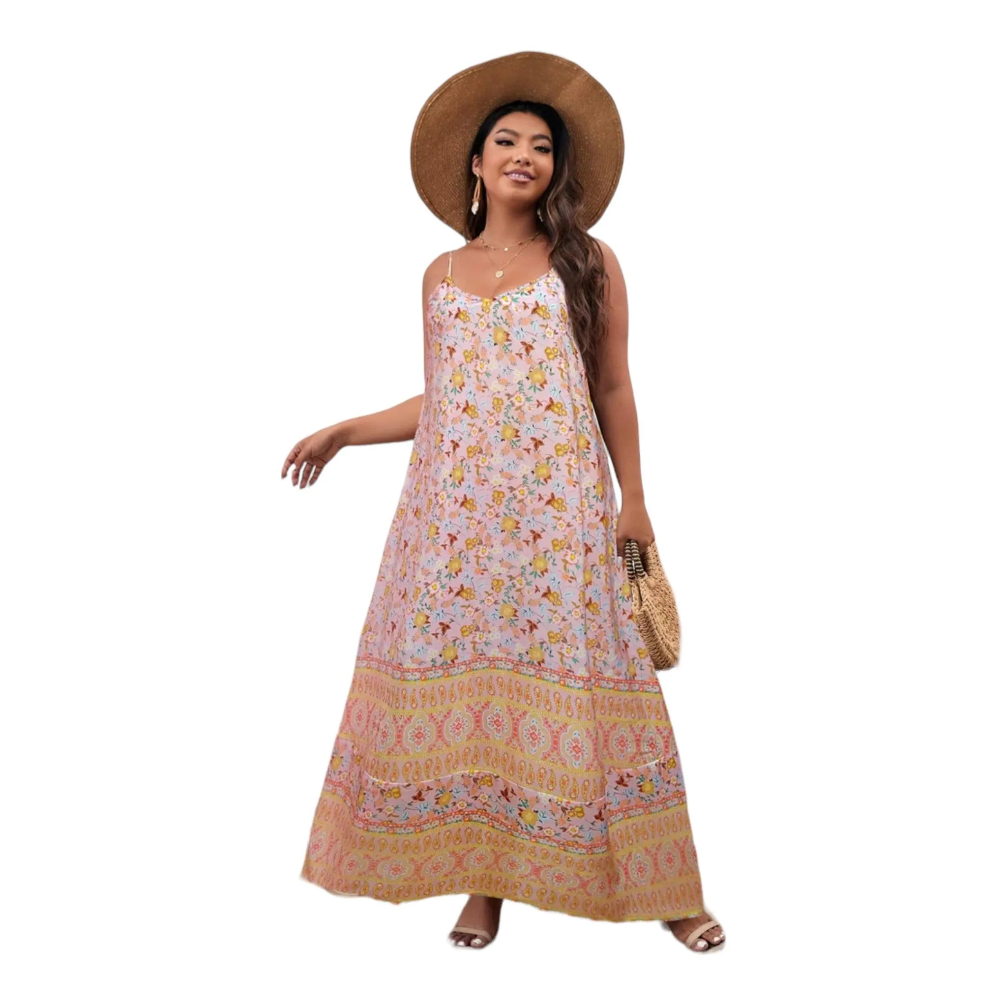 Southern Belle Floral Peach A-line Maxi Dress