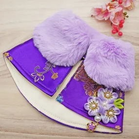 Spring Imperial Lavender Garden CNY Cape with Violet Faux Fur Collar