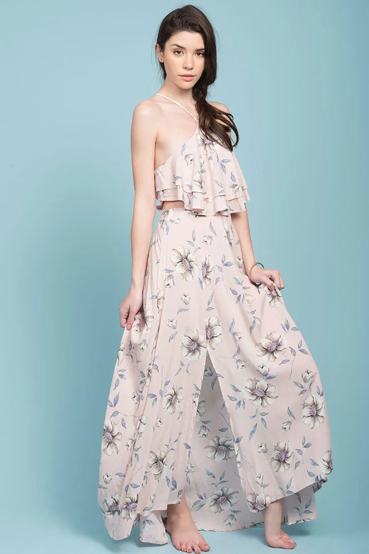 Sunday cutout Maxi Beach Dress Pink Floral