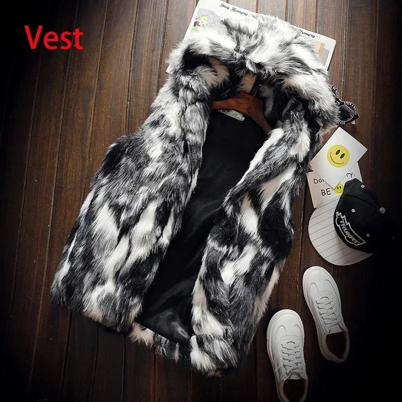 TEEK - Fleece Faux Fox Fur Hooded Jacket Vest