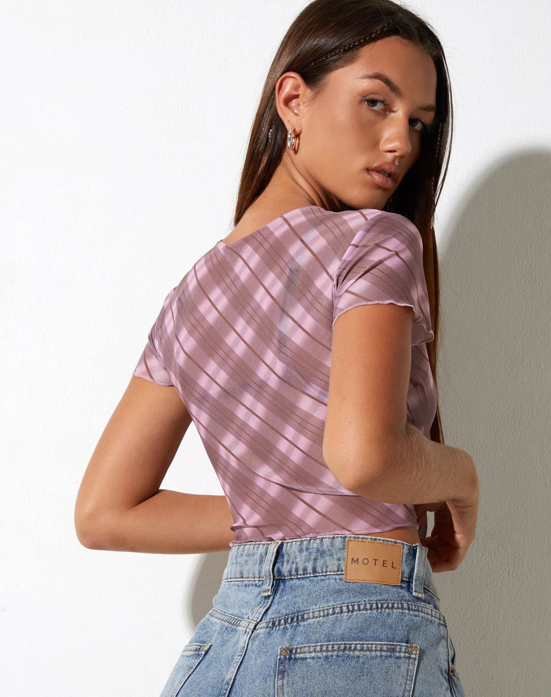 Tiney Crop Top in Pink Blurred Check