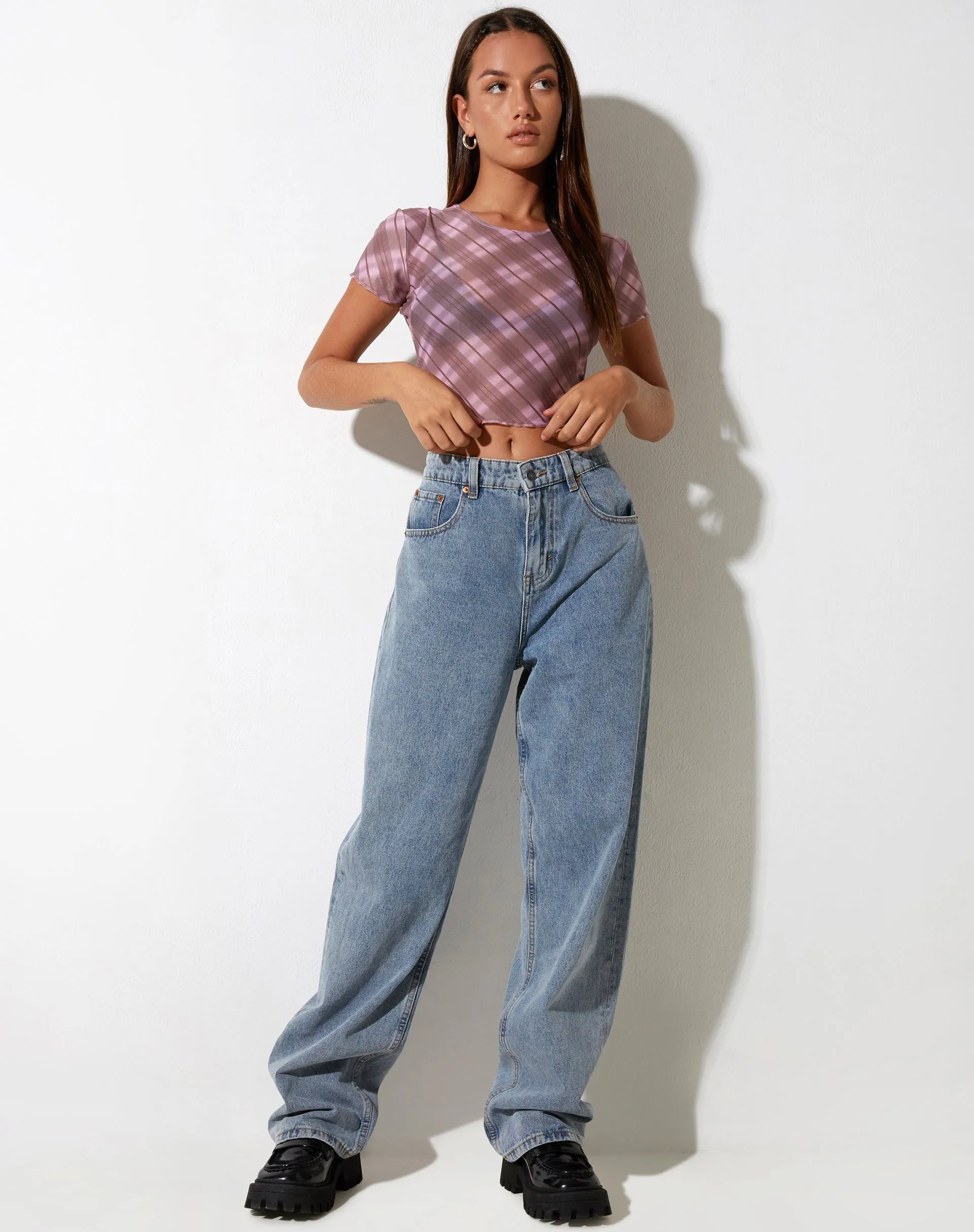 Tiney Crop Top in Pink Blurred Check