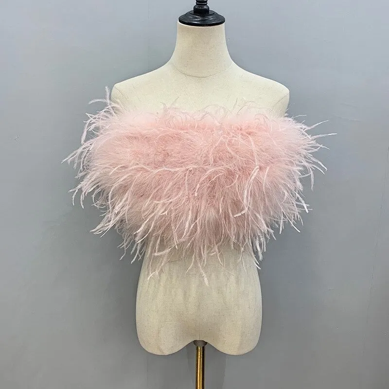 Trendy Soft and Fluffy Fur Tube Party Off-Shoulder Cropped Tops