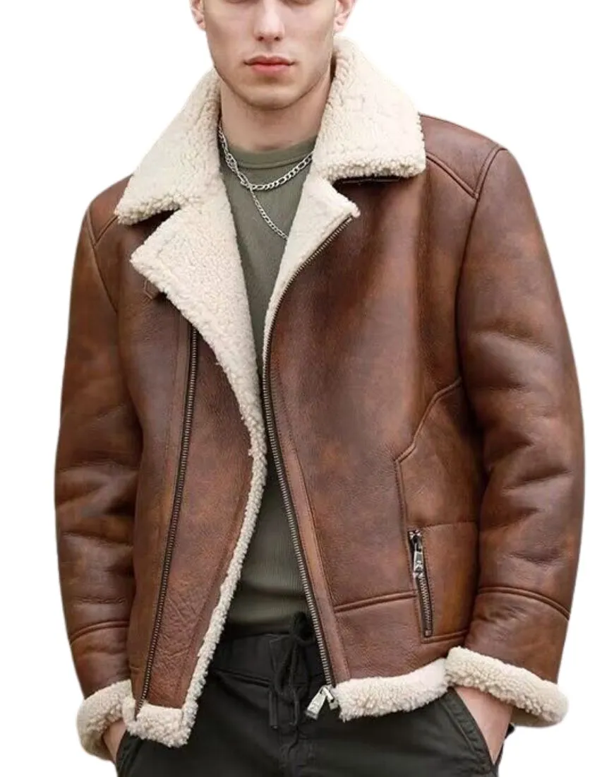 Tundra Distressed Brown Shearling Leather Jacket