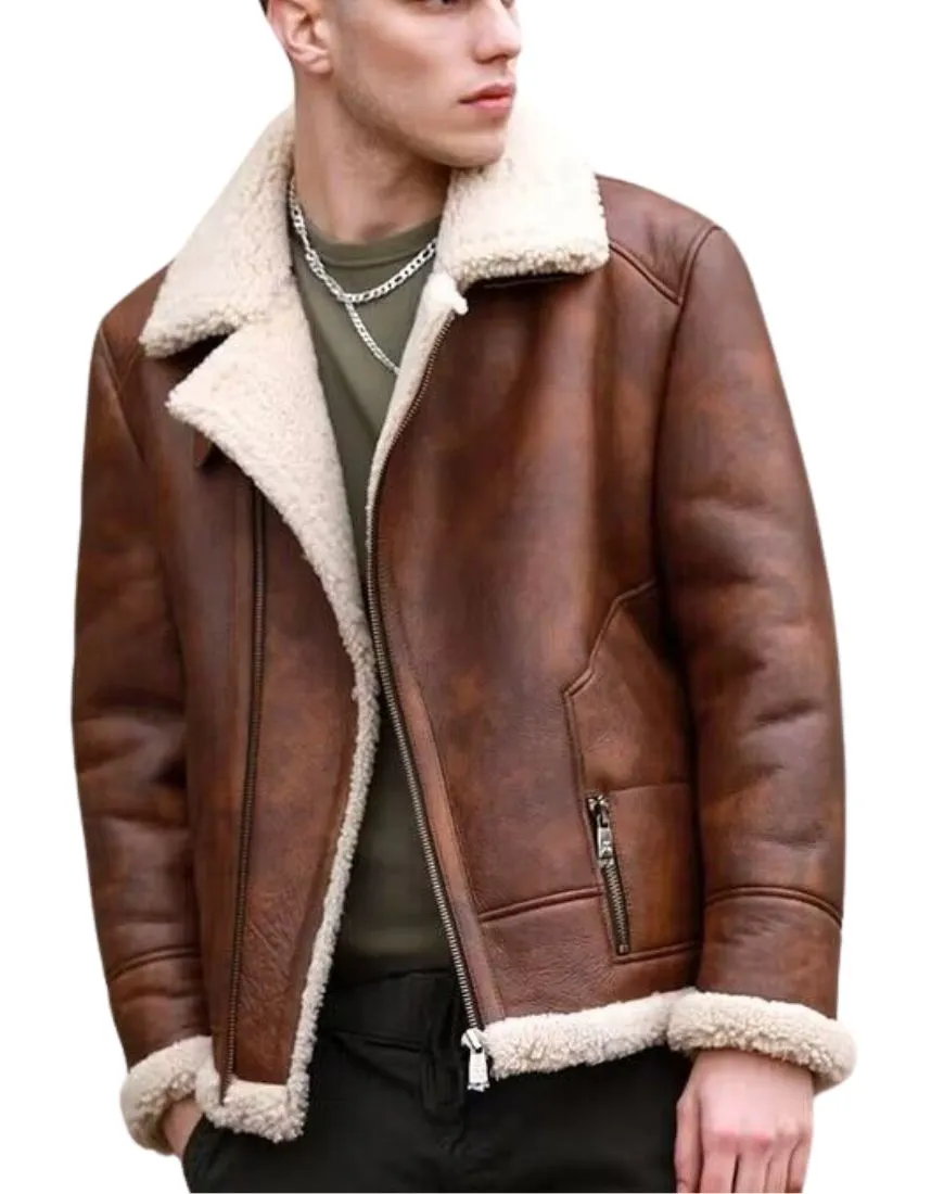 Tundra Distressed Brown Shearling Leather Jacket