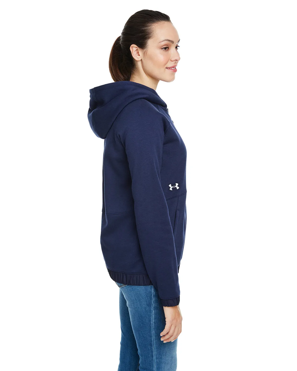 Under Armour Ladies Hustle Customized Full-Zip Hoodies, Navy