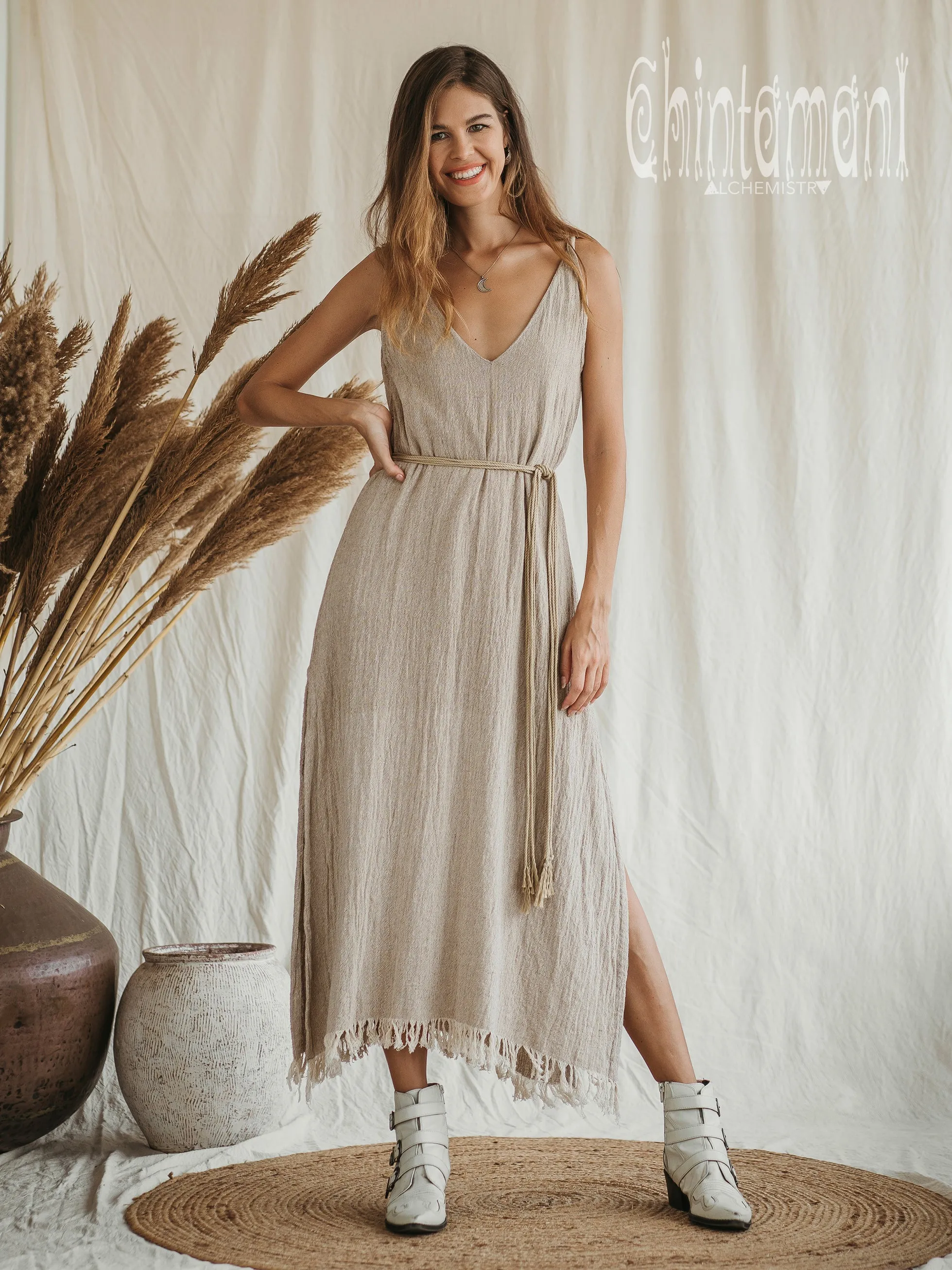 V-neck Maxi Dress / Beige