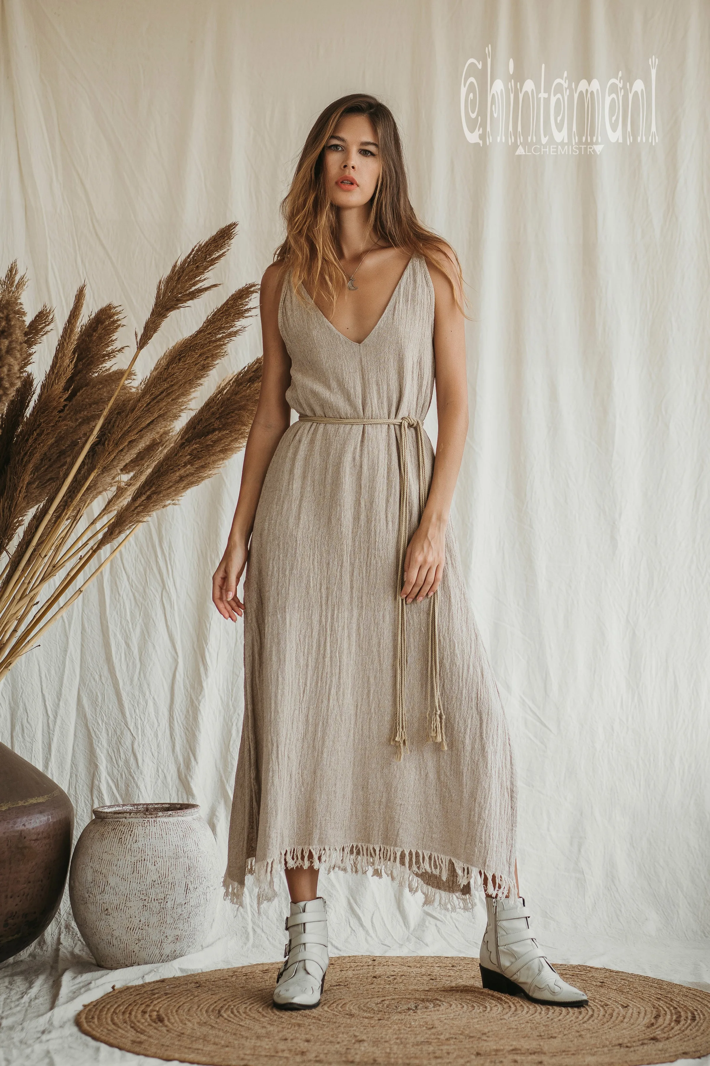 V-neck Maxi Dress / Beige