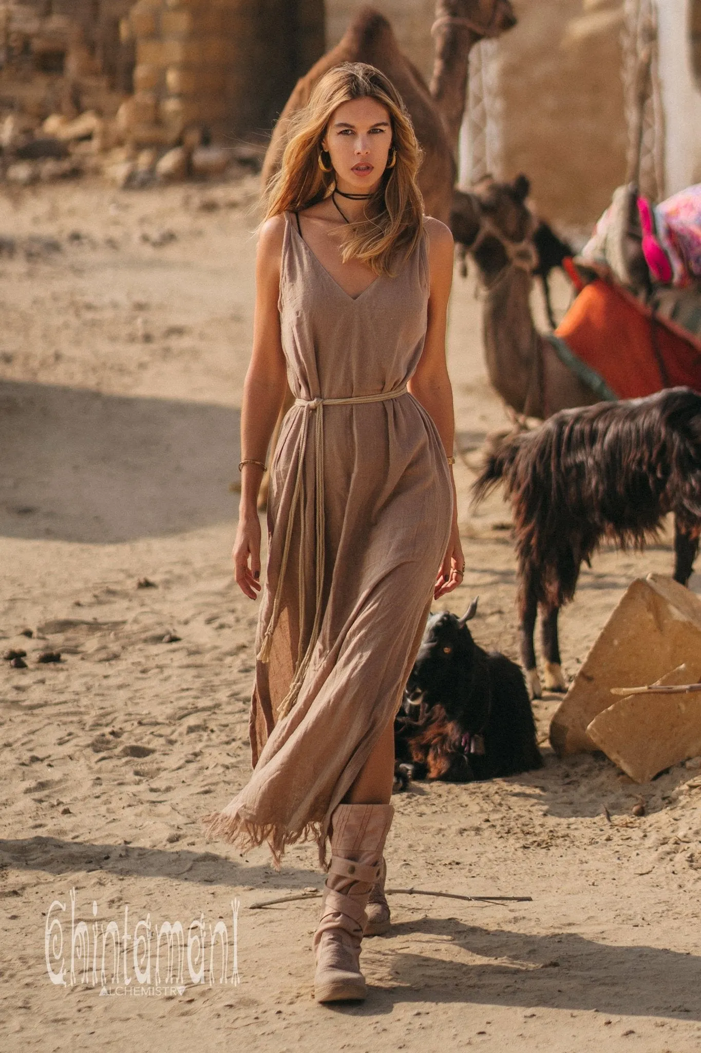 V-neck Maxi Dress / Coffee