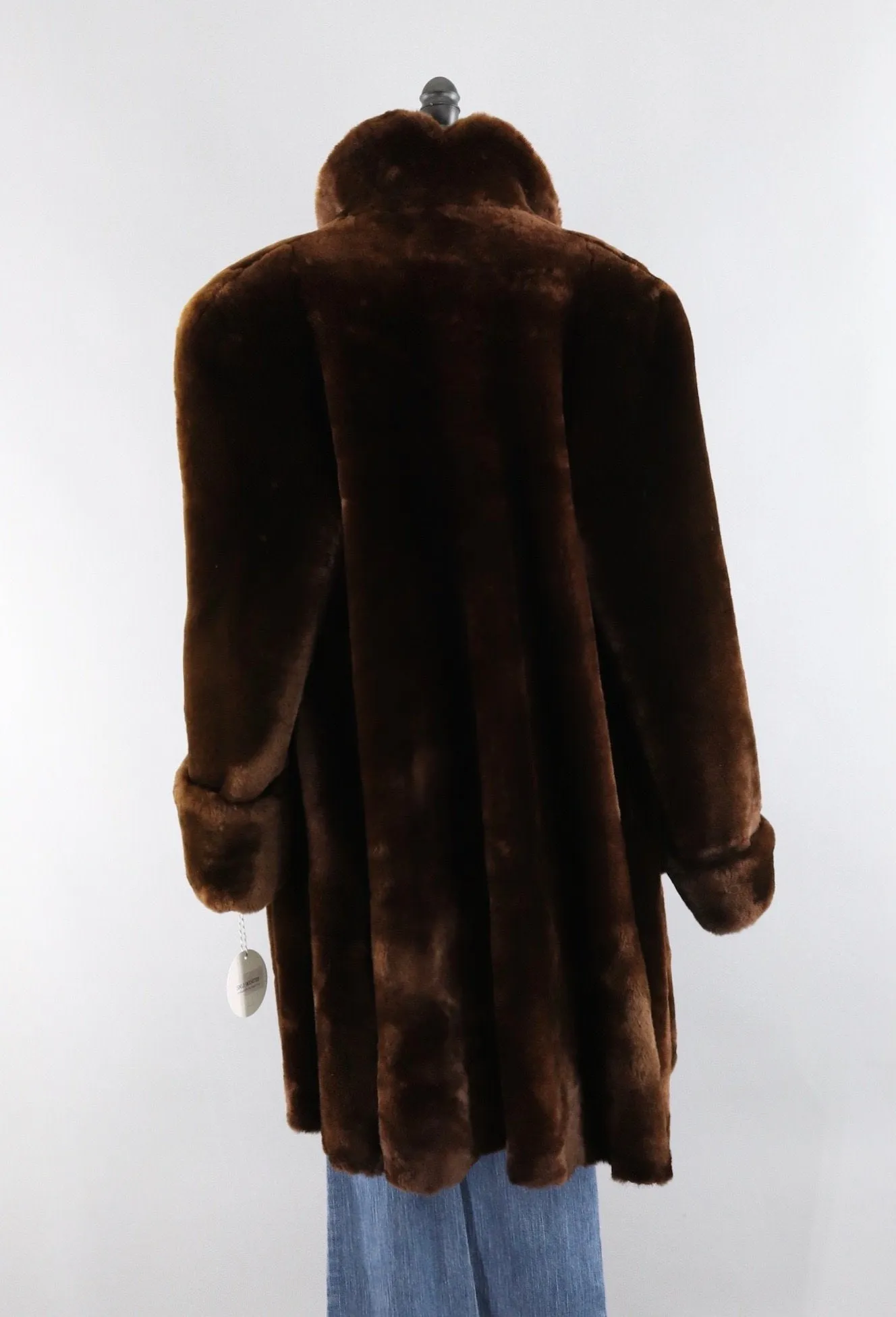 Vintage 1950s Long Brown Mouton Fur Swing Coat