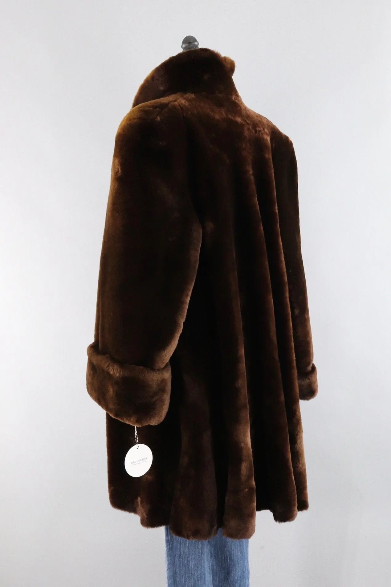 Vintage 1950s Long Brown Mouton Fur Swing Coat