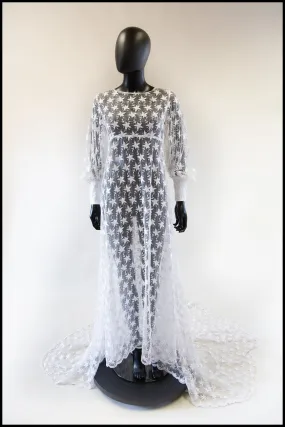 Vintage 1960s Embroidered Organza Off White Gown