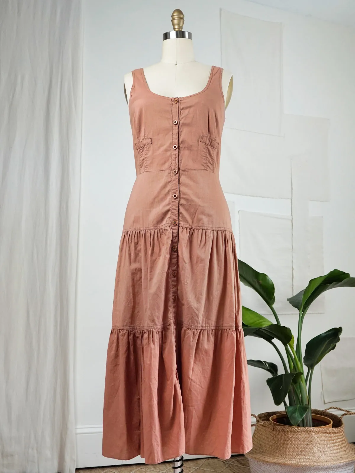 Vintage Dusty Rose Tiered Tank Dress