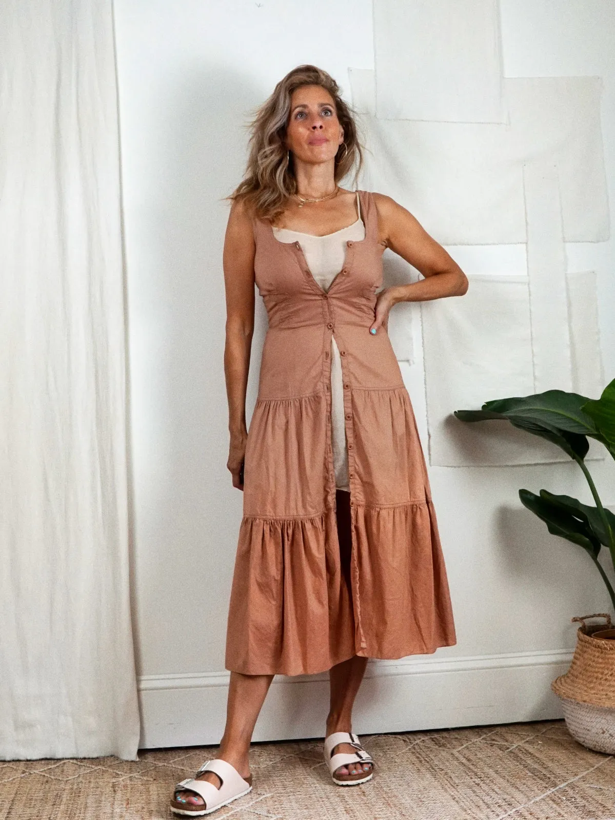 Vintage Dusty Rose Tiered Tank Dress