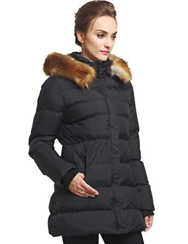 WenVen Women's Forward Long Down Jacket(Black, US X-Large)