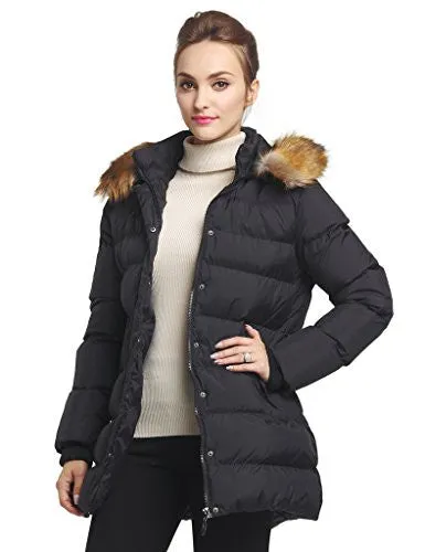 WenVen Women's Forward Long Down Jacket(Black, US X-Large)