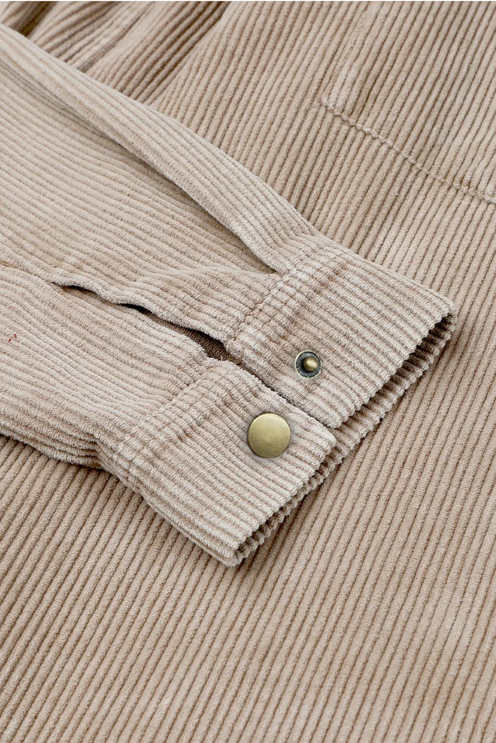 Wholesale Khaki Patchwork Raw Hem Hooded Corduroy Jacket