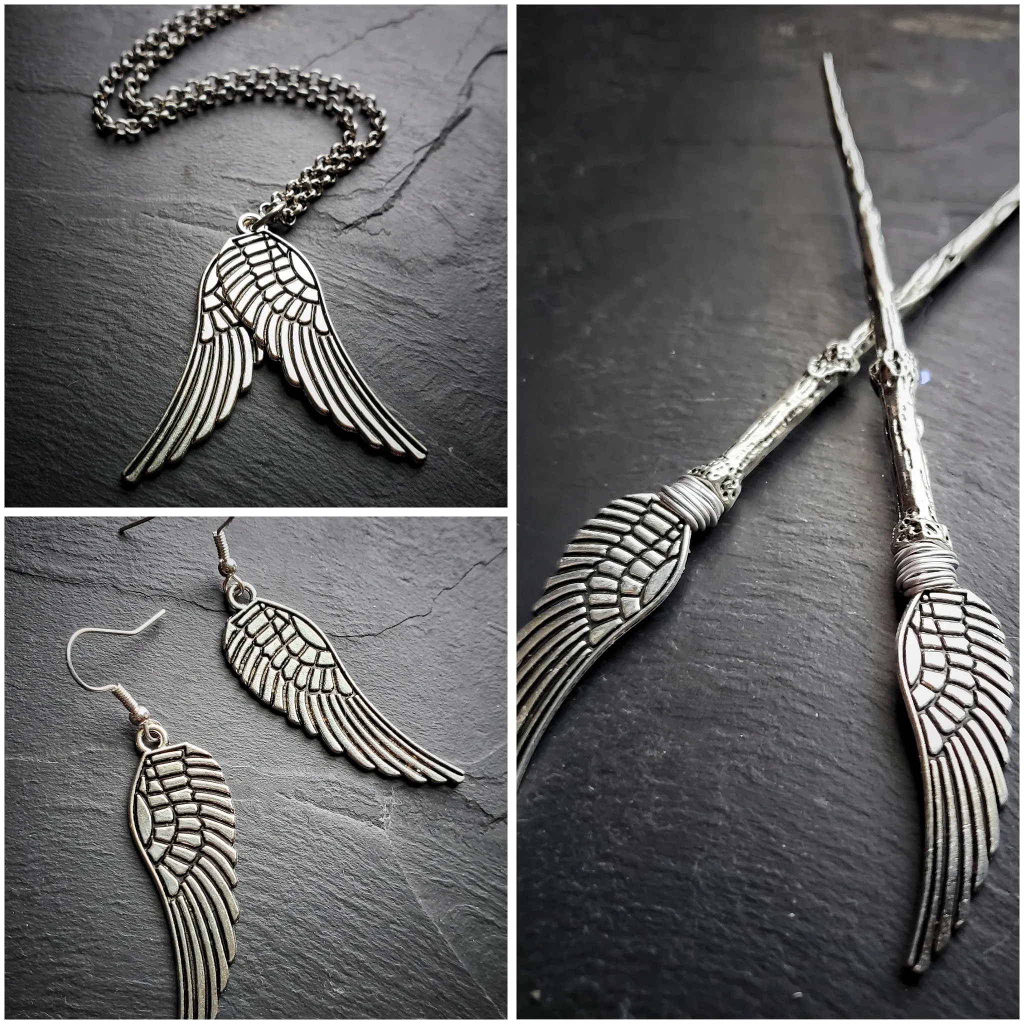 Wings Jewelry Gift Set Necklace Earrings Hair Sticks