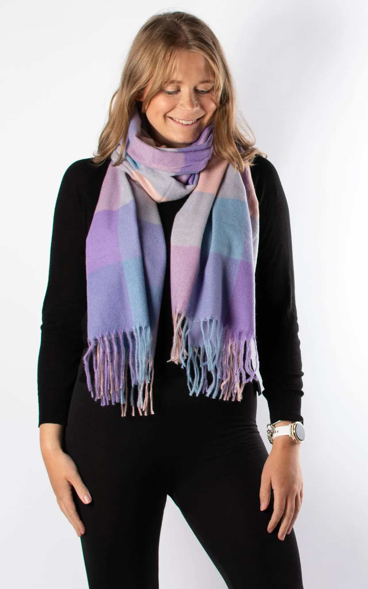 Winter Blanket Scarf | Squares | Pink, Blue & Lilac