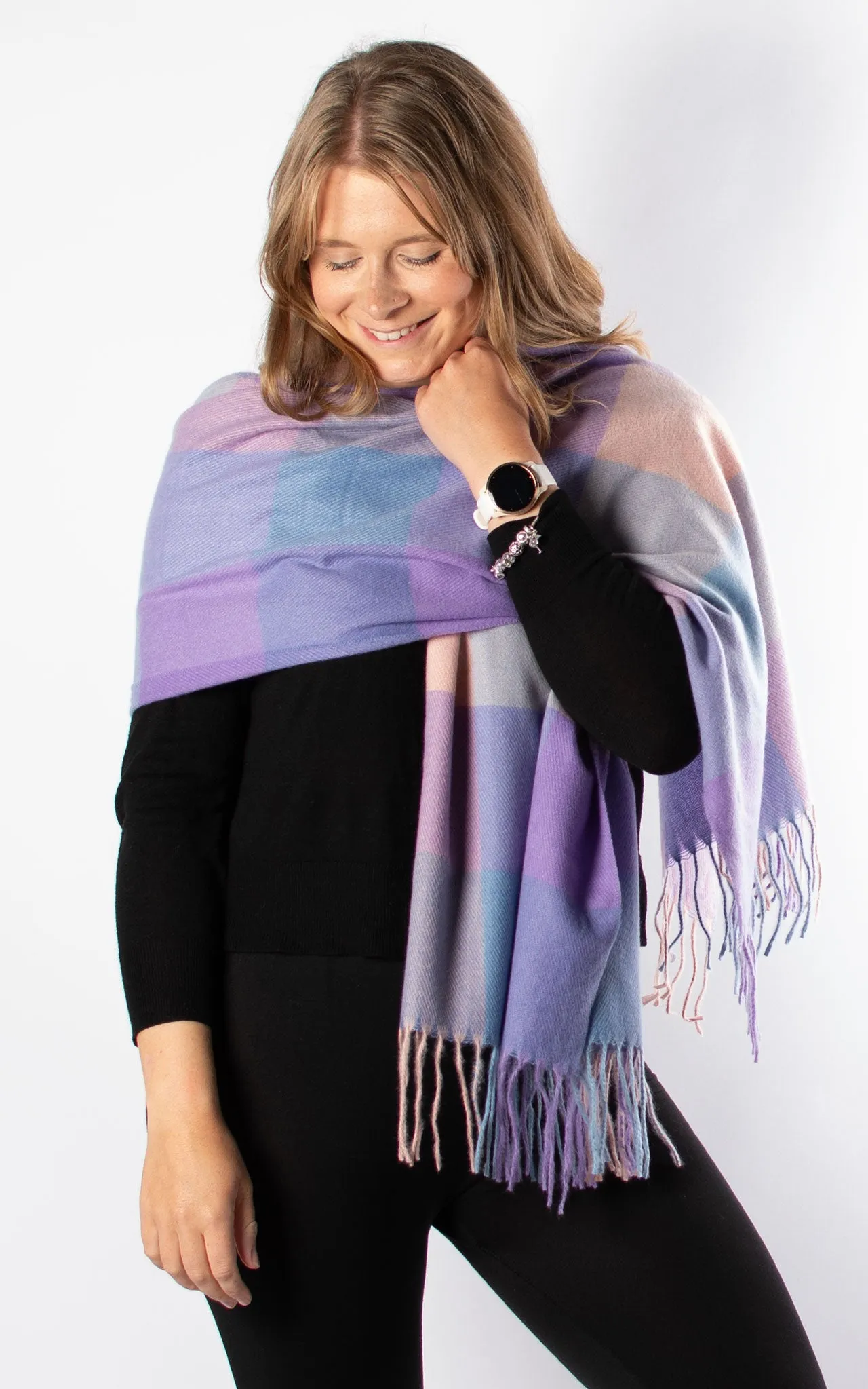 Winter Blanket Scarf | Squares | Pink, Blue & Lilac