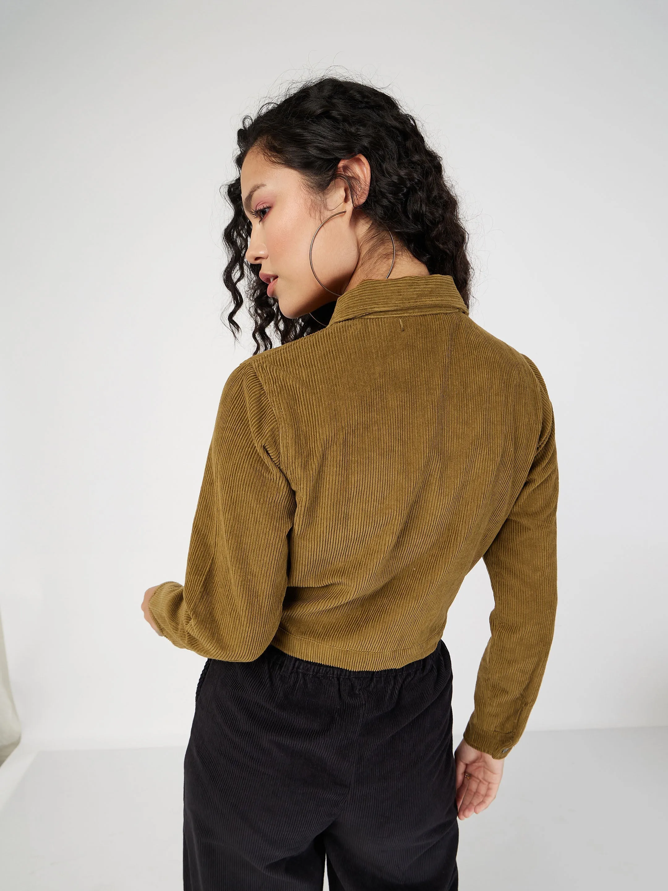 Women Beige Corduroy Boxy Jacket