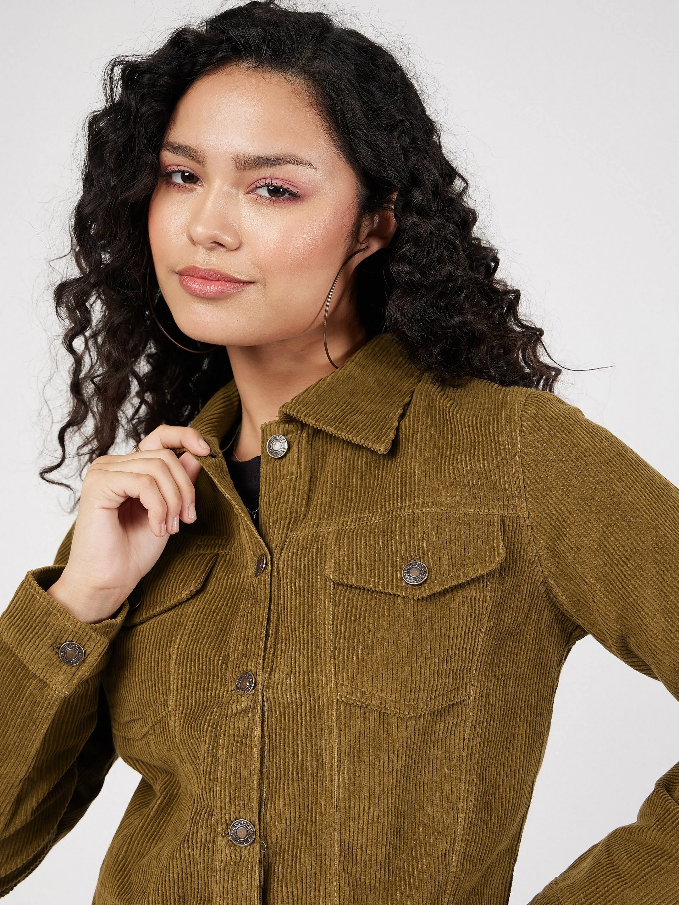 Women Beige Corduroy Boxy Jacket