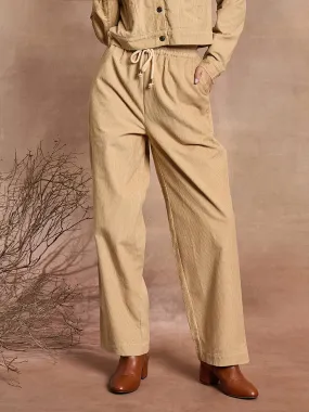 Women Beige Corduroy Straight Pants