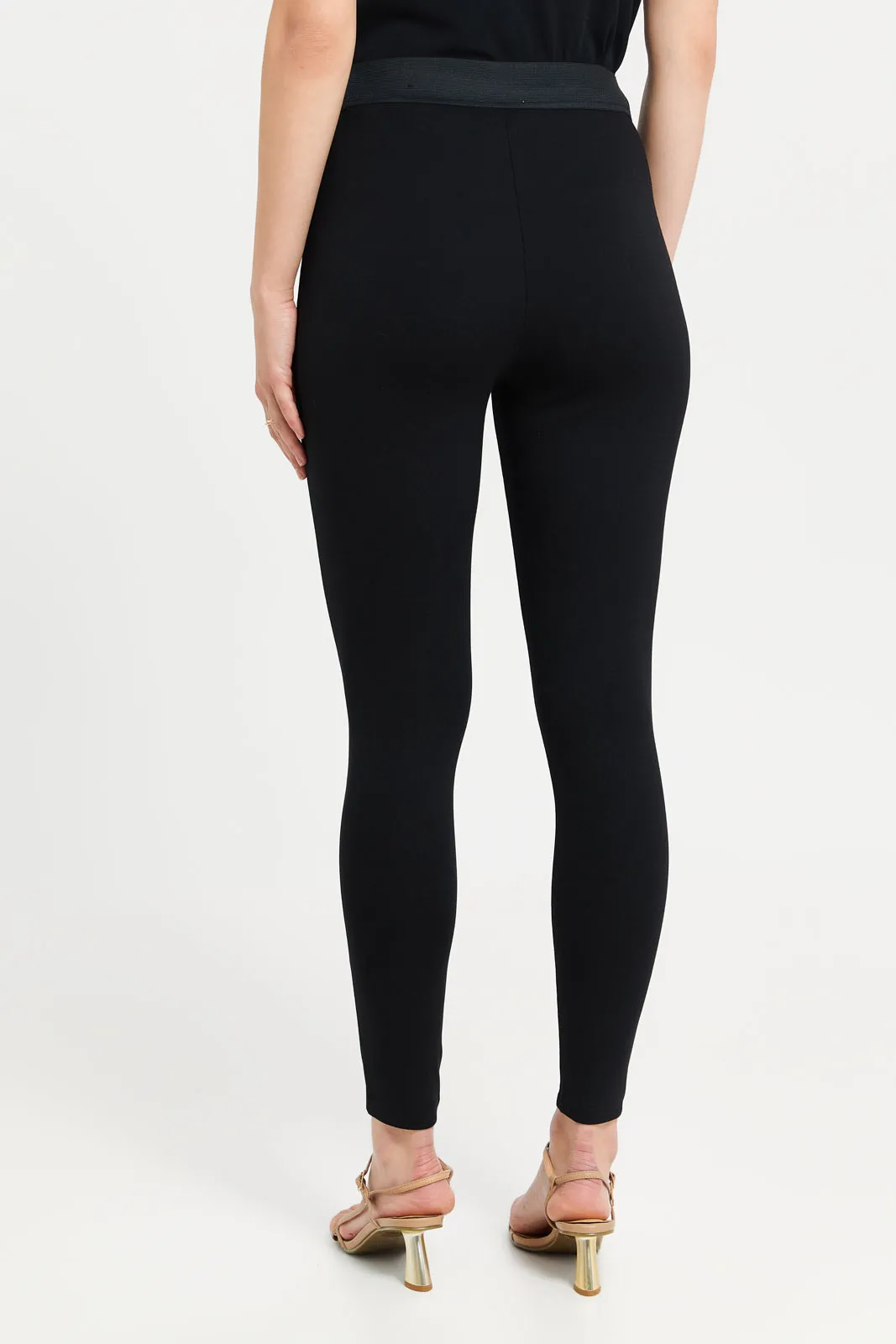 Women Black Elastic Waistband Leggings