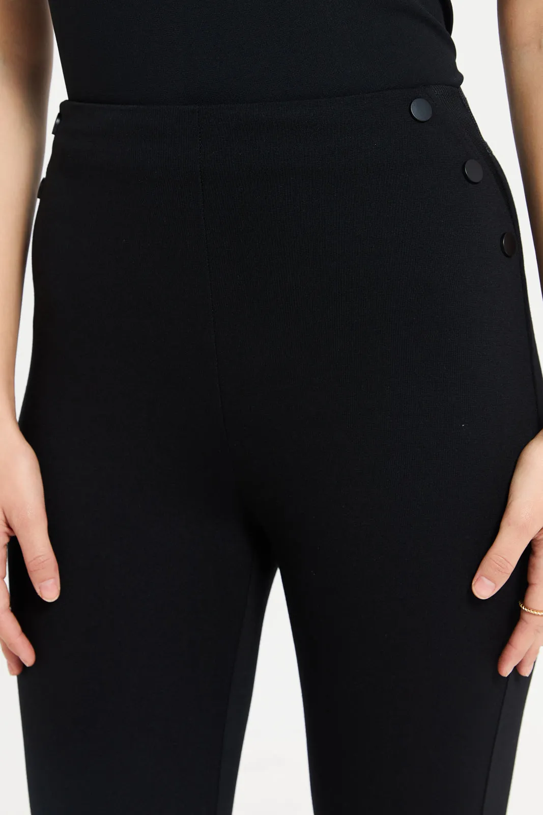 Women Black Elastic Waistband Leggings