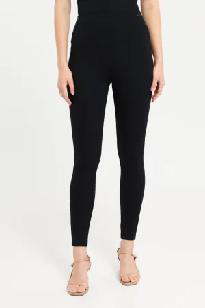 Women Black Elastic Waistband Leggings