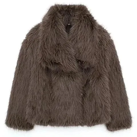 Women's Fluffy Faux Fur Jacket - Long Sleeve, Loose Stand Collar