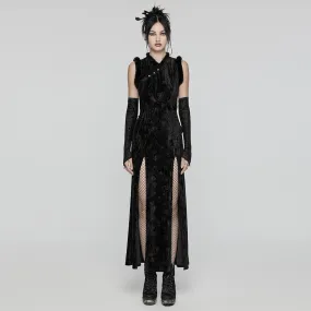 Women's Gothic Split Embossed Velvet Prom Dress with Oversleeves