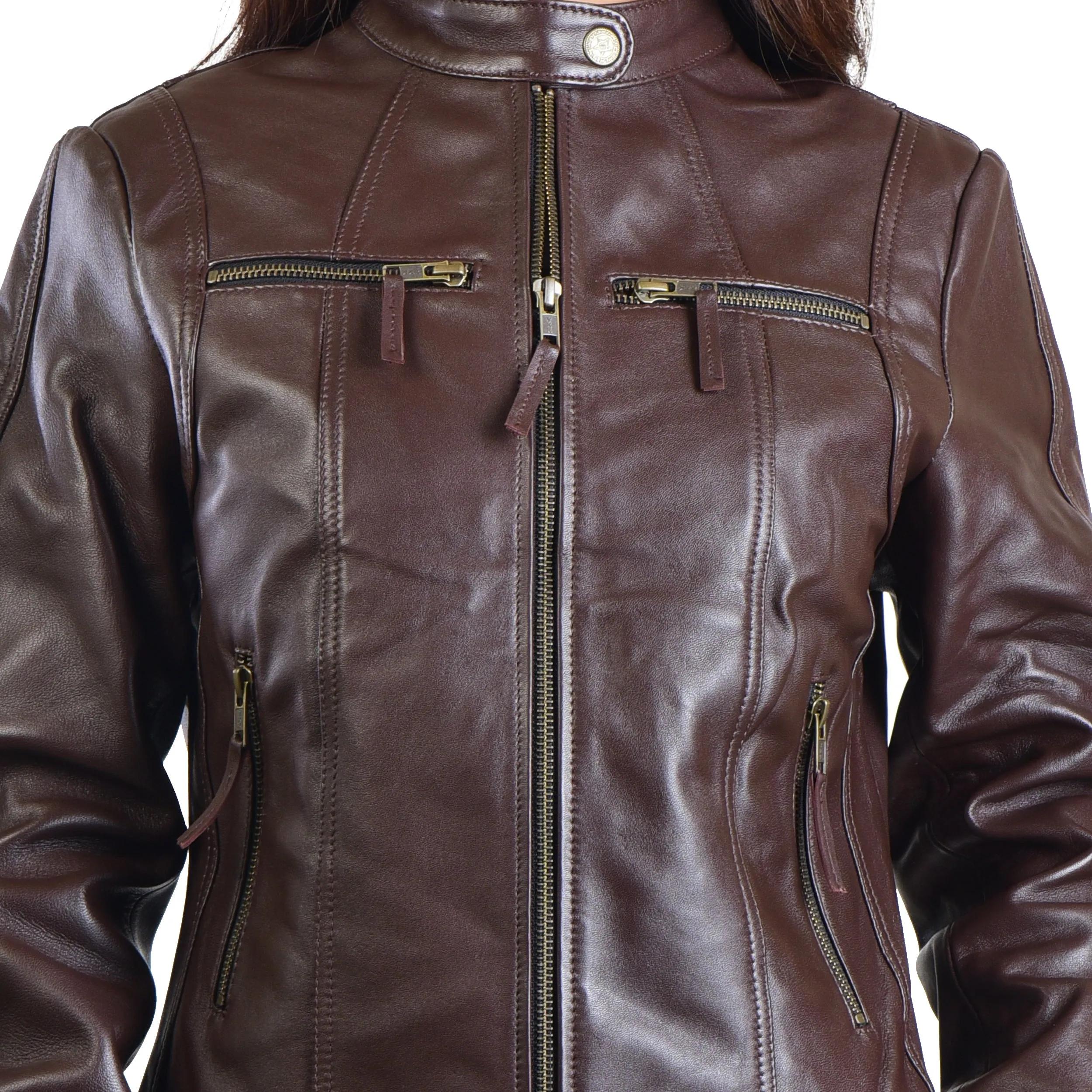 WOMENS LEATHER JACKET 410147(BROWN)