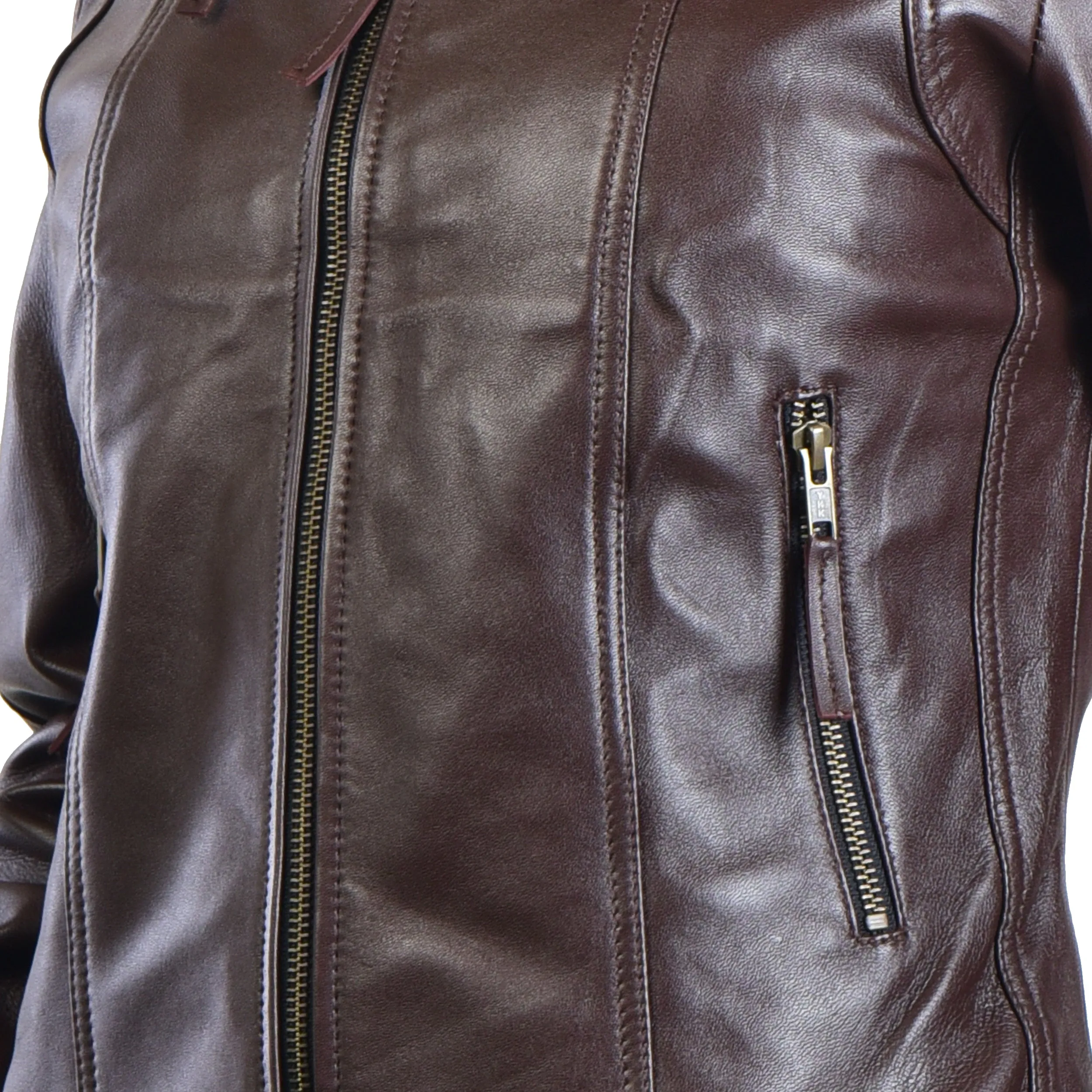 WOMENS LEATHER JACKET 410147(BROWN)